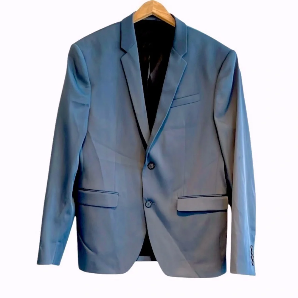 Zara men’s Blazer Suit jacket Sport coat Steel Blue Size 44 Stretch 2 Button